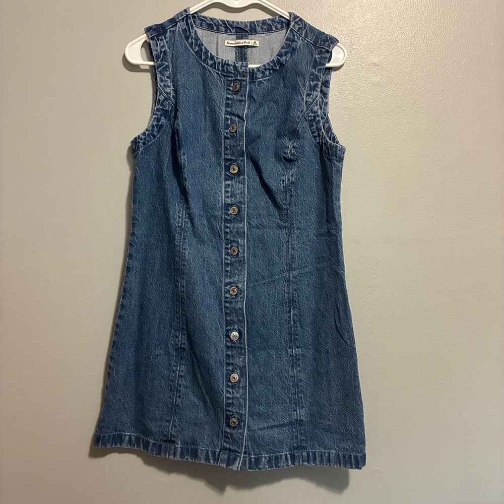 Abercrombie & Fitch Denim Mini Jean Dress Medium Button Front Y2K 90s casual - Picture 3 of 8